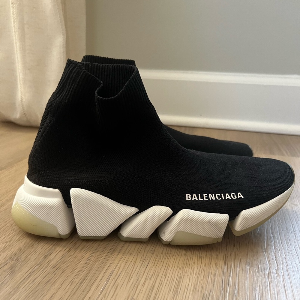 Balenciaga Black Knit Sneakers with White Soles Womens 7 (Barely worn)
